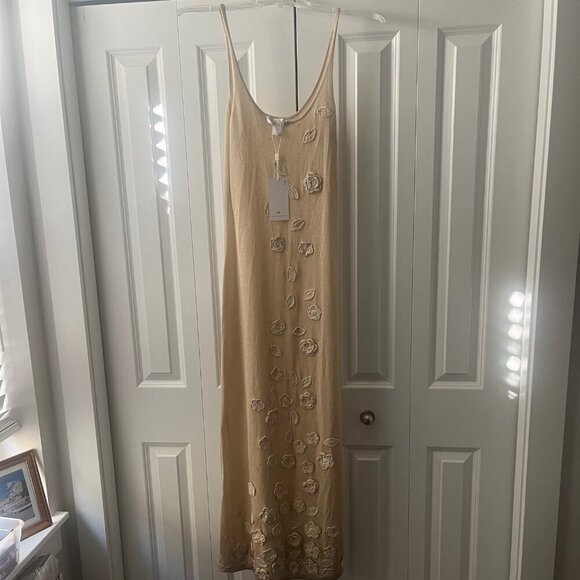 NWT Caroline Constas Floral Semi Sheer Maxi Dress, Gold, L, Needs Cleaning! - Picture 2 of 9